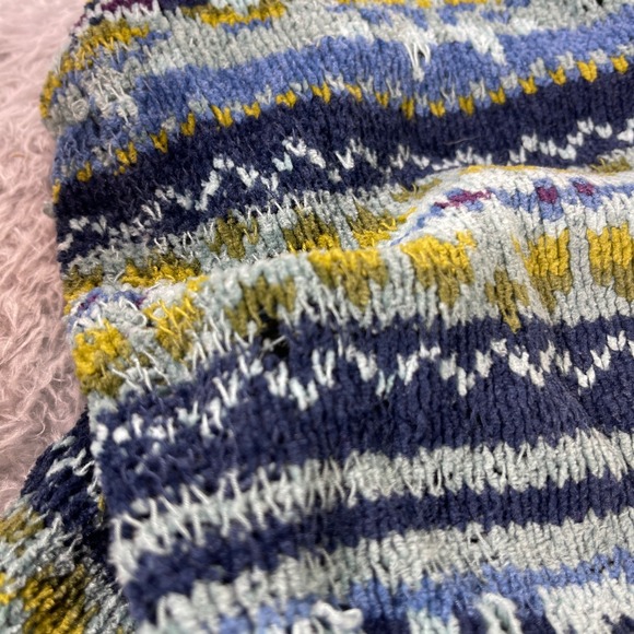 Tiara International Womens Zip Up Cardigan Sweater Blue Striped Fair Isle Medium - Picture 2 of 11